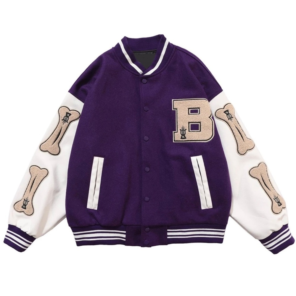 Vintage "Bone" PU Flocking Varsity Jacket